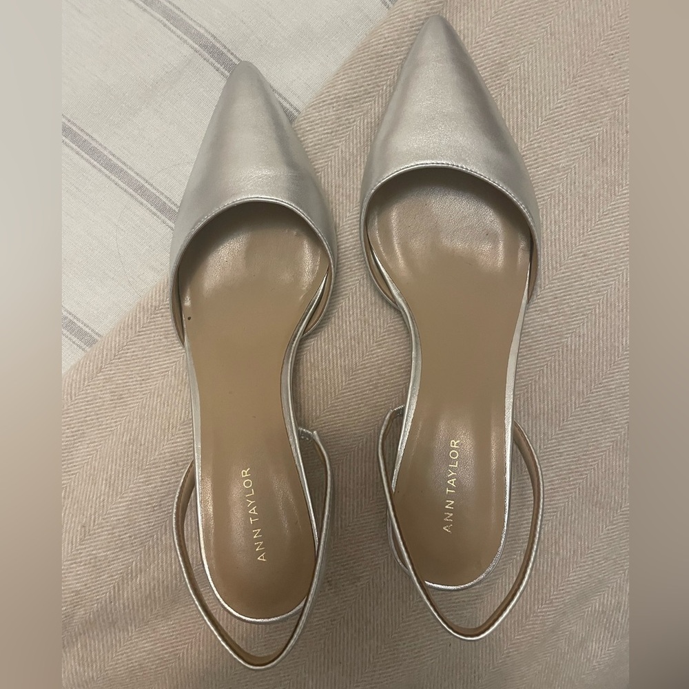 Metallic Ann Taylor Sling Back Kitten Heels